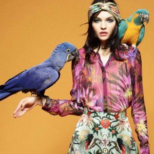 MATTHEW WILLIAMSON Raspberry bloom silk blouse- FUN, CUTE!!